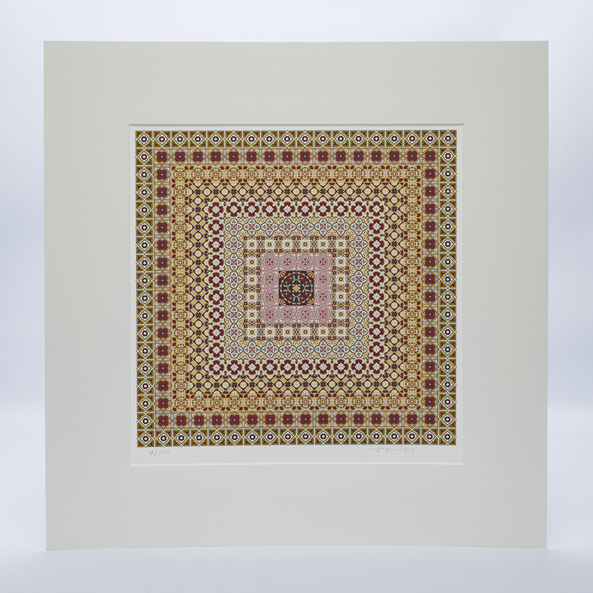 Square Tile Tapestry in Reds mounted