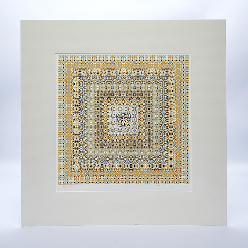 Square Tile Tapestry in Yellows mounted